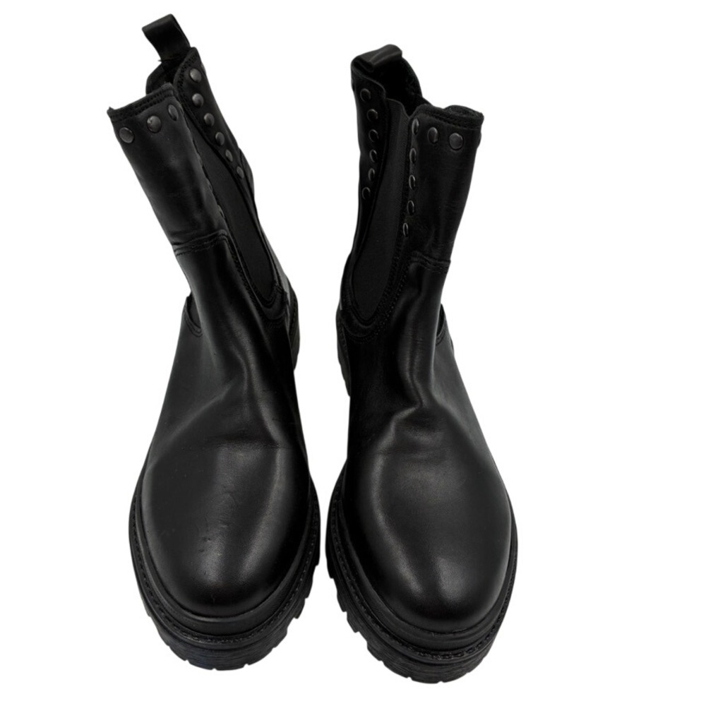 Danassa Black Leather Stud Chelsea Lug‎ Sole Boots Women's 7.5 Made in Portugal